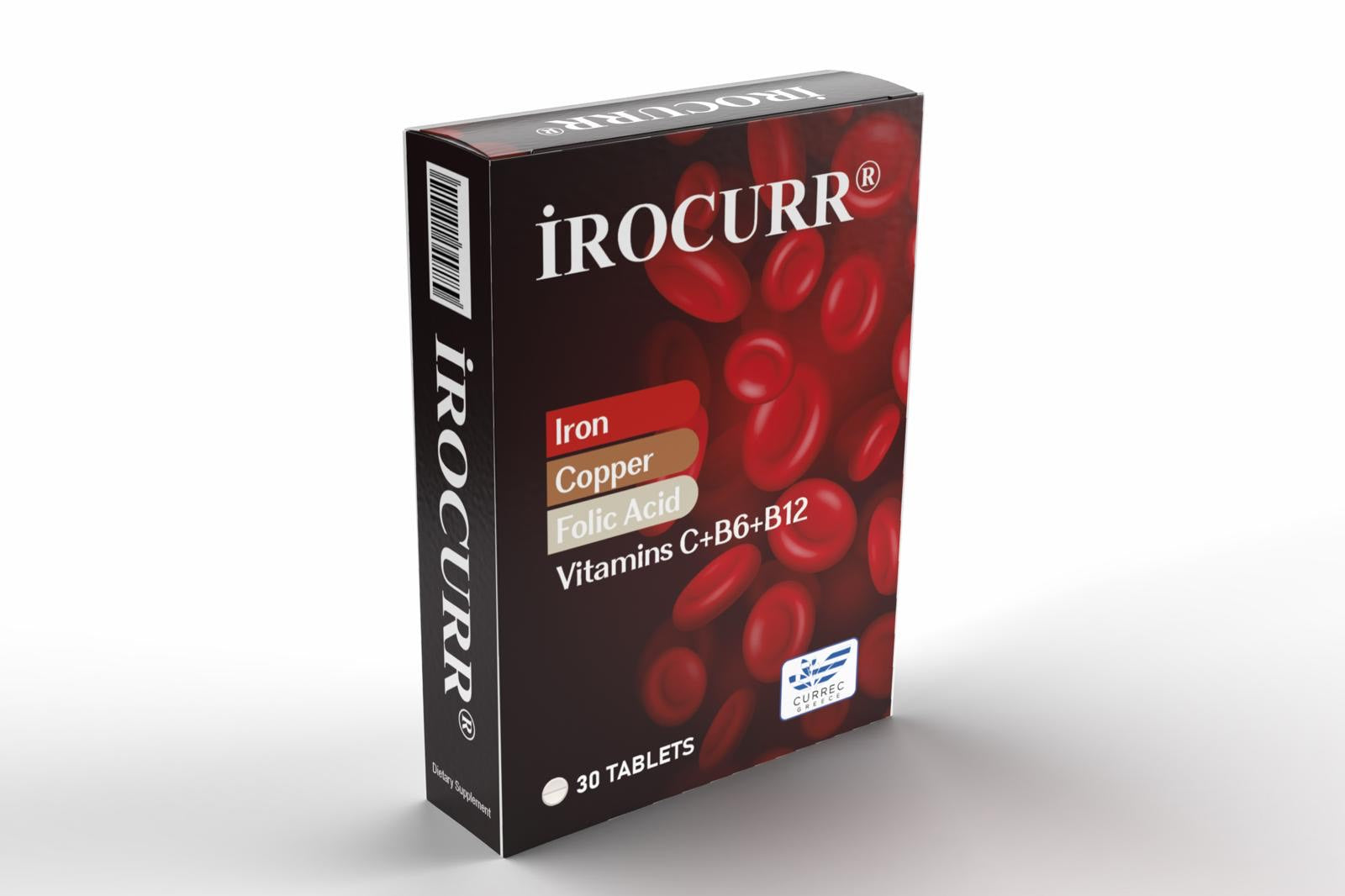 Irocurr® - Iron, Copper, Folic Acid & Vitamins C, B6, B12, 30 Tablets